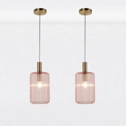 First Choice Lighting Set Of 2 Blush Pink And Gold Fluted Glass Design Pendant Fittings