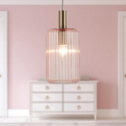 First Choice Lighting Set Of 2 Blush Pink And Gold Fluted Glass Design Pendant Fittings - thumbnail 7