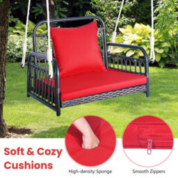 Costway Hanging Porch Swing Chair Rattan Woven Rocking Chair W/ Cushion & Rope - thumbnail 8
