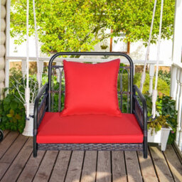 Costway Hanging Porch Swing Chair Rattan Woven Rocking Chair W/ Cushion & Rope - thumbnail 3