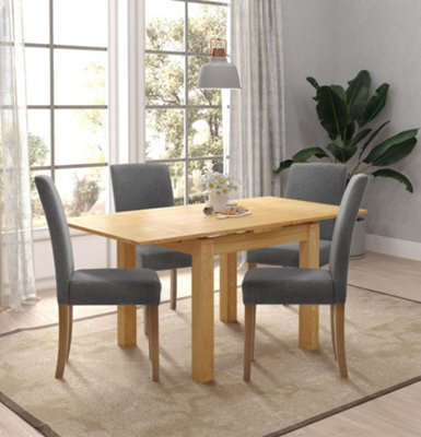 Hallowood Furniture Waverly Oak Small Extending Table With 4 Upholstered Grey Chair With Oak Legs - image 1