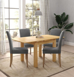 Hallowood Furniture Waverly Oak Small Extending Table With 4 Upholstered Grey Chair With Oak Legs