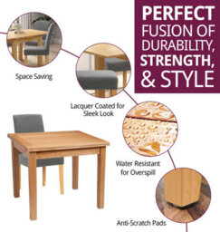 Hallowood Furniture Waverly Oak Small Extending Table With 4 Upholstered Grey Chair With Oak Legs - thumbnail 2
