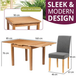 Hallowood Furniture Waverly Oak Small Extending Table With 4 Upholstered Grey Chair With Oak Legs - thumbnail 3