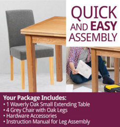 Hallowood Furniture Waverly Oak Small Extending Table With 4 Upholstered Grey Chair With Oak Legs - thumbnail 7
