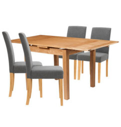 Hallowood Furniture Waverly Oak Small Extending Table With 4 Upholstered Grey Chair With Oak Legs - thumbnail 8