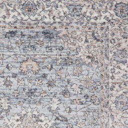 Blue Traditional Bordered Floral 10mm Thick Stain-Resistant Rug For Bedroom, Living Room, & Dining Room-60Cm X 230Cm (Runner) - thumbnail 3
