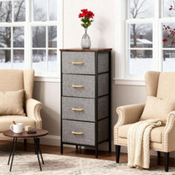 Chest Of Drawers With 4 Fabric Drawers Wood Top And Metal Frame Freestanding Drawer Unit Bedroom Or Hallway Brown Top - thumbnail 7
