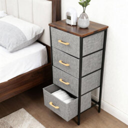 Chest Of Drawers With 4 Fabric Drawers Wood Top And Metal Frame Freestanding Drawer Unit Bedroom Or Hallway Brown Top - thumbnail 4