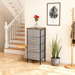 Chest Of Drawers With 4 Fabric Drawers Wood Top And Metal Frame Freestanding Drawer Unit Bedroom Or Hallway Brown Top - thumbnail 6