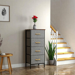 Chest Of Drawers With 4 Fabric Drawers Wood Top And Metal Frame Freestanding Drawer Unit Bedroom Or Hallway Brown Top - thumbnail 5