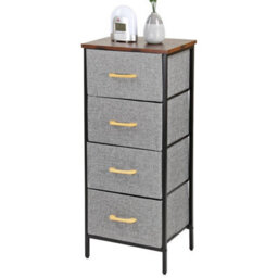 Chest Of Drawers With 4 Fabric Drawers Wood Top And Metal Frame Freestanding Drawer Unit Bedroom Or Hallway Brown Top - thumbnail 2