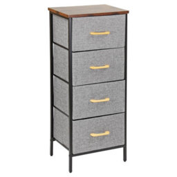 Chest Of Drawers With 4 Fabric Drawers Wood Top And Metal Frame Freestanding Drawer Unit Bedroom Or Hallway Brown Top - thumbnail 1