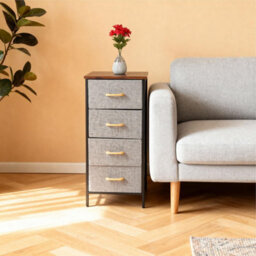 Chest Of Drawers With 4 Fabric Drawers Wood Top And Metal Frame Freestanding Drawer Unit Bedroom Or Hallway Brown Top - thumbnail 8