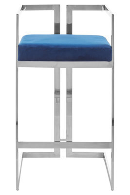Orsina Blue Velvet Bar Stool With Silver Frame - image 1