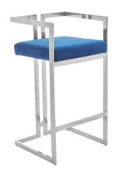Orsina Blue Velvet Bar Stool With Silver Frame - thumbnail 2