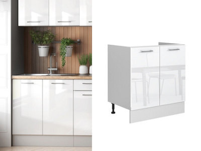 Impact Furniture Kitchen Sink Unit White Gloss Small Under Sink Cabinet Storage Cupboard 800mm Base Modern Ella - image 1