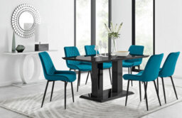 Furniturebox Imperia Black High Gloss 6 Seater Dining Table With Structural 2 Plinth Column Legs 6 Blue Velvet Black Leg Pesaro Chairs - thumbnail 1