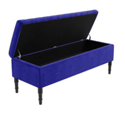 120Cm Paris Striped Ottoman Storage Bench- Plush Velvet Shoe Bench - Sapphire Blue Upholstery Footstool With Storage - thumbnail 5