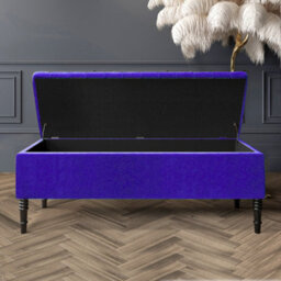 120Cm Paris Striped Ottoman Storage Bench- Plush Velvet Shoe Bench - Sapphire Blue Upholstery Footstool With Storage - thumbnail 2