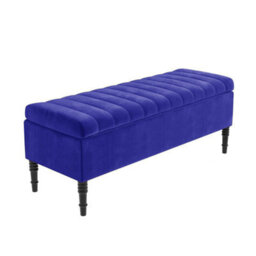 120Cm Paris Striped Ottoman Storage Bench- Plush Velvet Shoe Bench - Sapphire Blue Upholstery Footstool With Storage - thumbnail 4