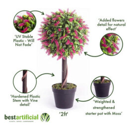 Best Artificial 2Ft / 60Cm Pink Lavender Ball Tree Plant Garden Office Conservatory Tropical Indoor Outdoor - thumbnail 3