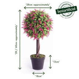 Best Artificial 2Ft / 60Cm Pink Lavender Ball Tree Plant Garden Office Conservatory Tropical Indoor Outdoor - thumbnail 2