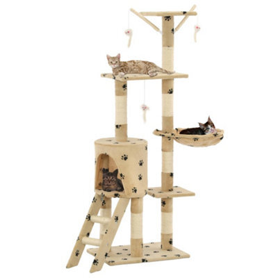 Walplus Cat Tree With Sisal Scratching Posts 138 Cm Beige Paw Prints - image 1