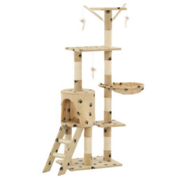 Walplus Cat Tree With Sisal Scratching Posts 138 Cm Beige Paw Prints - thumbnail 3