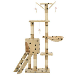 Walplus Cat Tree With Sisal Scratching Posts 138 Cm Beige Paw Prints - thumbnail 4