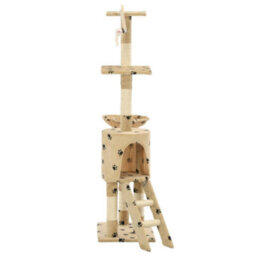 Walplus Cat Tree With Sisal Scratching Posts 138 Cm Beige Paw Prints - thumbnail 5