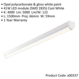 5Ft Emergency Batten Light Fitting - 41W Cool White Led - Gloss White & Opal - thumbnail 2