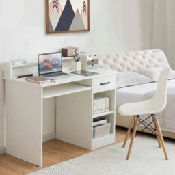 Modern Study Writing Desk W/ Pull-Out Keyboard Tray-White - thumbnail 6