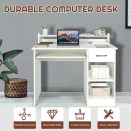 Modern Study Writing Desk W/ Pull-Out Keyboard Tray-White - thumbnail 3