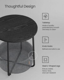 LEDREM Side Table, Round End Table With Fabric Basket, Spacious, For Living Room Bedroom, Bedside Table, Modern Style - thumbnail 5