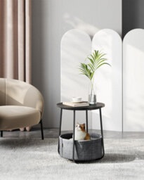 LEDREM Side Table, Round End Table With Fabric Basket, Spacious, For Living Room Bedroom, Bedside Table, Modern Style - thumbnail 3