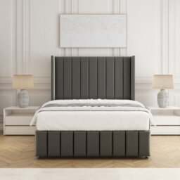 Bsspoke Zoe Divan Bed Set Grey Plush With 54Inch Wingedback Headboard & Footboard  Mattress & No Drawers In All Sizes - thumbnail 1