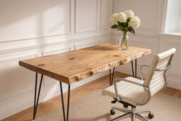 120Cm Live / Waney Edge Study Desk / Table / Computer Desk With Metal Hairpin Legs - thumbnail 2