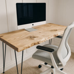 120Cm Live / Waney Edge Study Desk / Table / Computer Desk With Metal Hairpin Legs