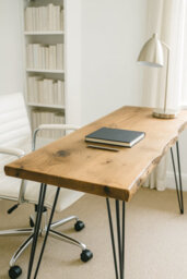 120Cm Live / Waney Edge Study Desk / Table / Computer Desk With Metal Hairpin Legs - thumbnail 6