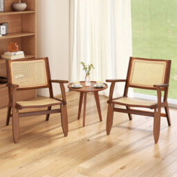 Gainoom Boho Rattan Accent Chair Walnut Mid Century Modern Lounge Armchair - thumbnail 6