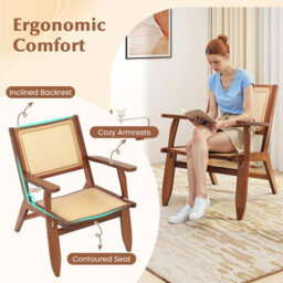 Gainoom Boho Rattan Accent Chair Walnut Mid Century Modern Lounge Armchair - thumbnail 7