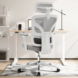 High Back Mesh Office Chair, 3D Adjustable Headrest, Lumbar Support & 3D Armrests, 135 Reclining Swivel Desk Chair, Gray