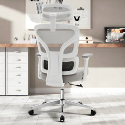 High Back Mesh Office Chair, 3D Adjustable Headrest, Lumbar Support & 3D Armrests, 135 Reclining Swivel Desk Chair, Gray - thumbnail 3