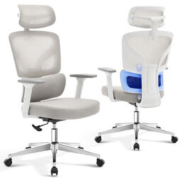 High Back Mesh Office Chair, 3D Adjustable Headrest, Lumbar Support & 3D Armrests, 135 Reclining Swivel Desk Chair, Gray - thumbnail 2