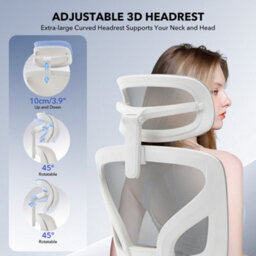 High Back Mesh Office Chair, 3D Adjustable Headrest, Lumbar Support & 3D Armrests, 135 Reclining Swivel Desk Chair, Gray - thumbnail 5