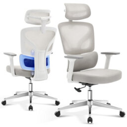 High Back Mesh Office Chair, 3D Adjustable Headrest, Lumbar Support & 3D Armrests, 135 Reclining Swivel Desk Chair, Gray - thumbnail 7