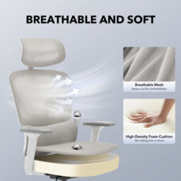 High Back Mesh Office Chair, 3D Adjustable Headrest, Lumbar Support & 3D Armrests, 135 Reclining Swivel Desk Chair, Gray - thumbnail 6