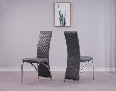 Modernique Faux Leather Dining Chairs Pack Of 4 In Grey With Chrome Frame - image 1