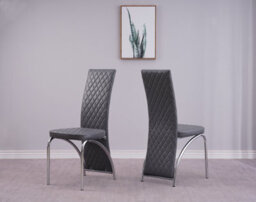 Modernique Faux Leather Dining Chairs Pack Of 4 In Grey With Chrome Frame